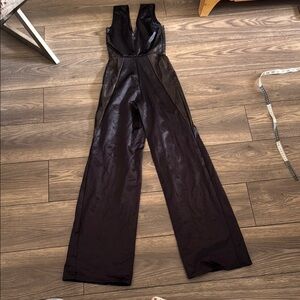 Vintage fun and funky stretchy v neck deep v back end flared leg  Black Jumpsuit